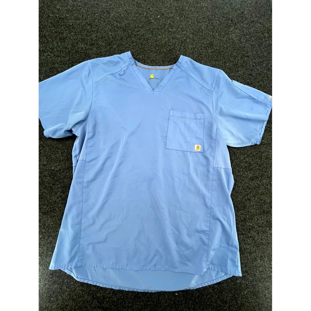 Carhartt Force Liberty Twill Chest Pocket Scrub Top Womens Large Blue Stretch‎